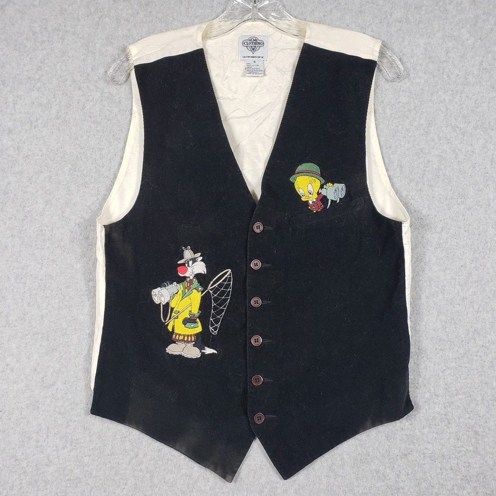 VTG 1995 Acme Clothing Co Looney Tunes Sylvester Tweety Bird Embroidered Vest‎ S